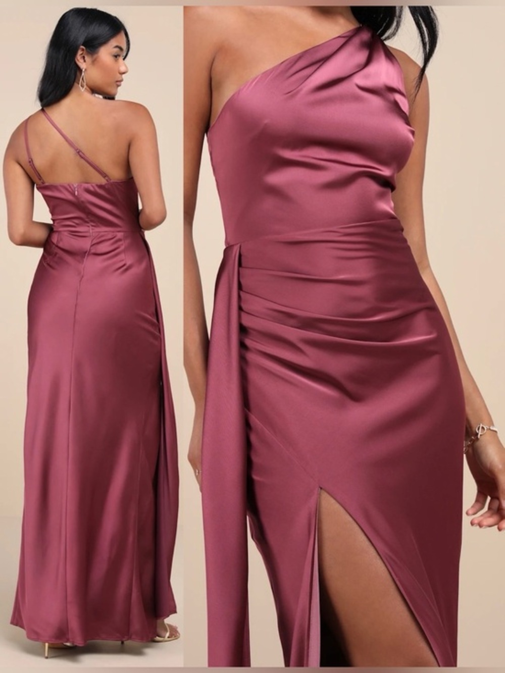 NWT Lulu’s Signature Elegance Mauve Purple Satin One-Shoulder Maxi Dress Size XS